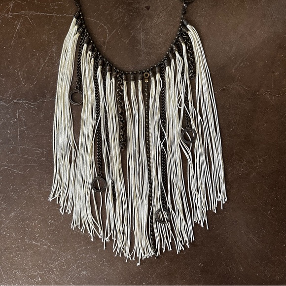 Boho Chic Long Fringe Bib Necklace - Picture 2 of 3